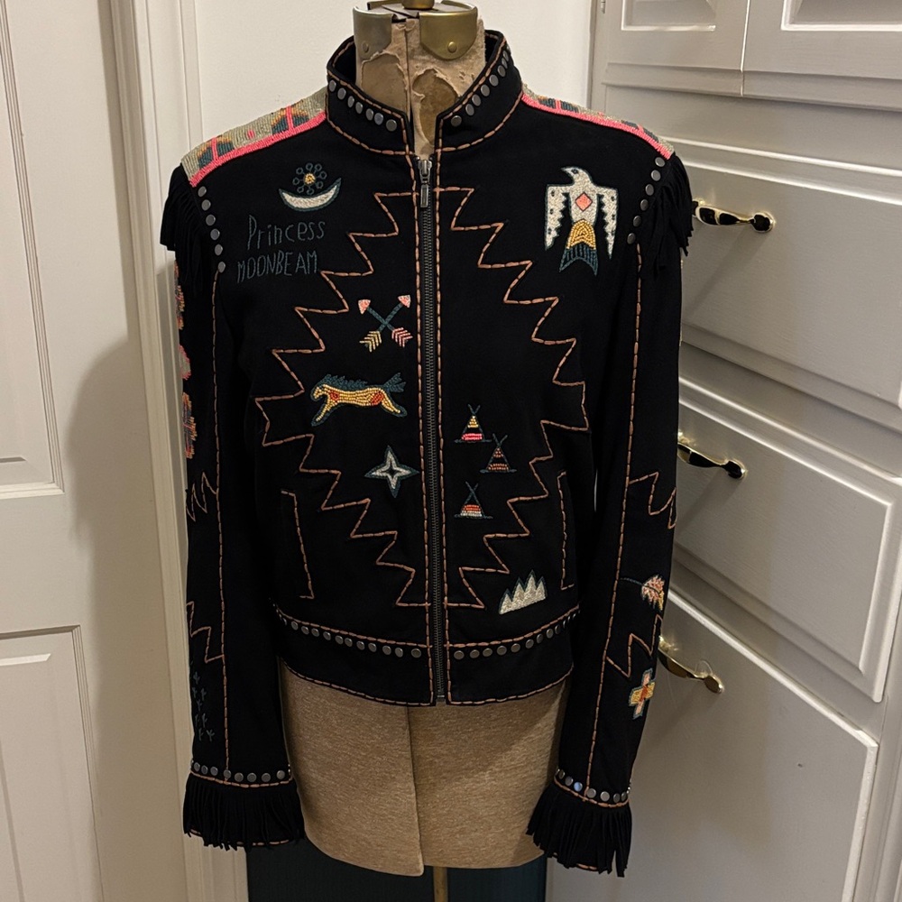 Double D Ranch Gathered Stories Black Leather Jacket with Colorful Embroidery